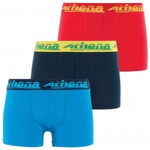 ATHENA Lot de 3 Boxers Garçon Coton Bio BIOPACK Marine Turquoise Rouge