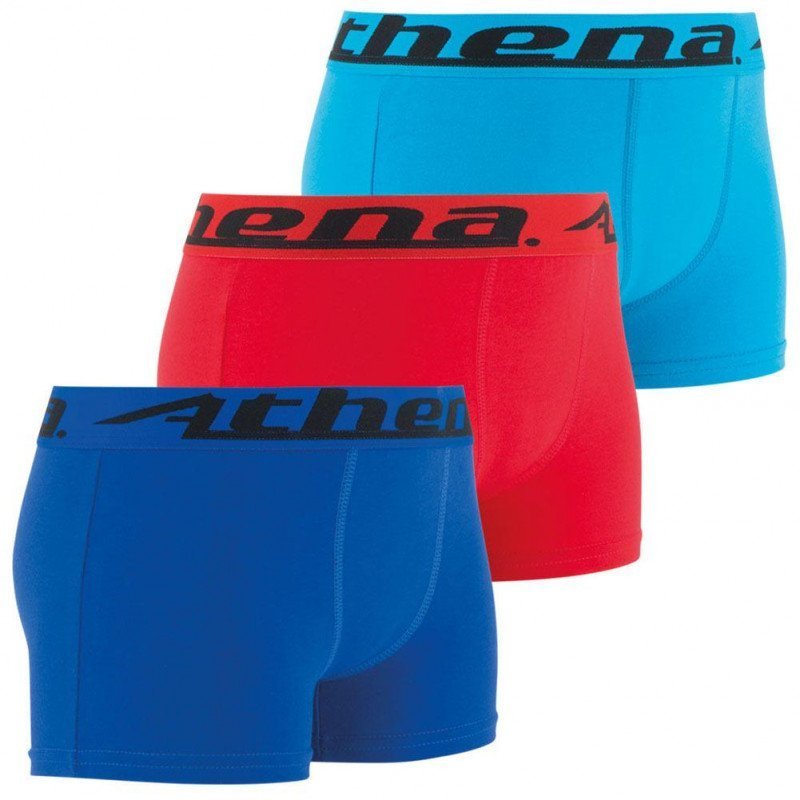 ATHENA Lot de 3 Boxers Garçon Coton TRIOCHOC Bleu Rouge Turquoise