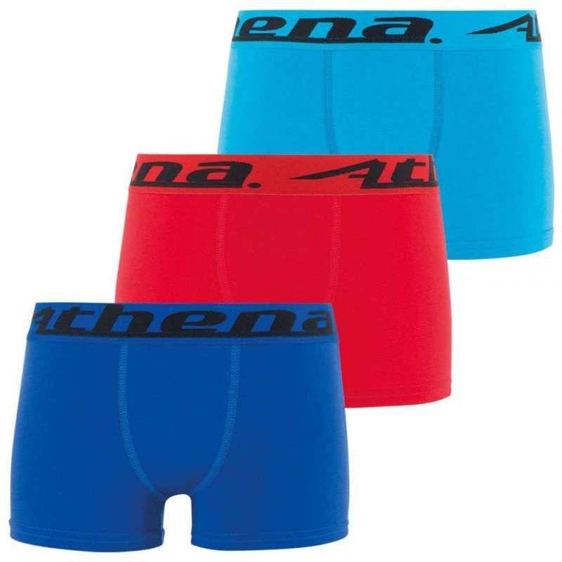 ATHENA Lot de 3 Boxers Garçon Coton TRIOCHOC Bleu Rouge Turquoise