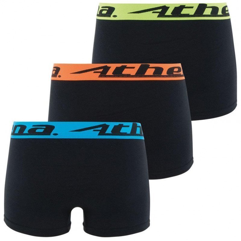 ATHENA Lot de 3 Boxers Garçon Coton TRIOCHOC Noir ceinture Bleu Orange Vert