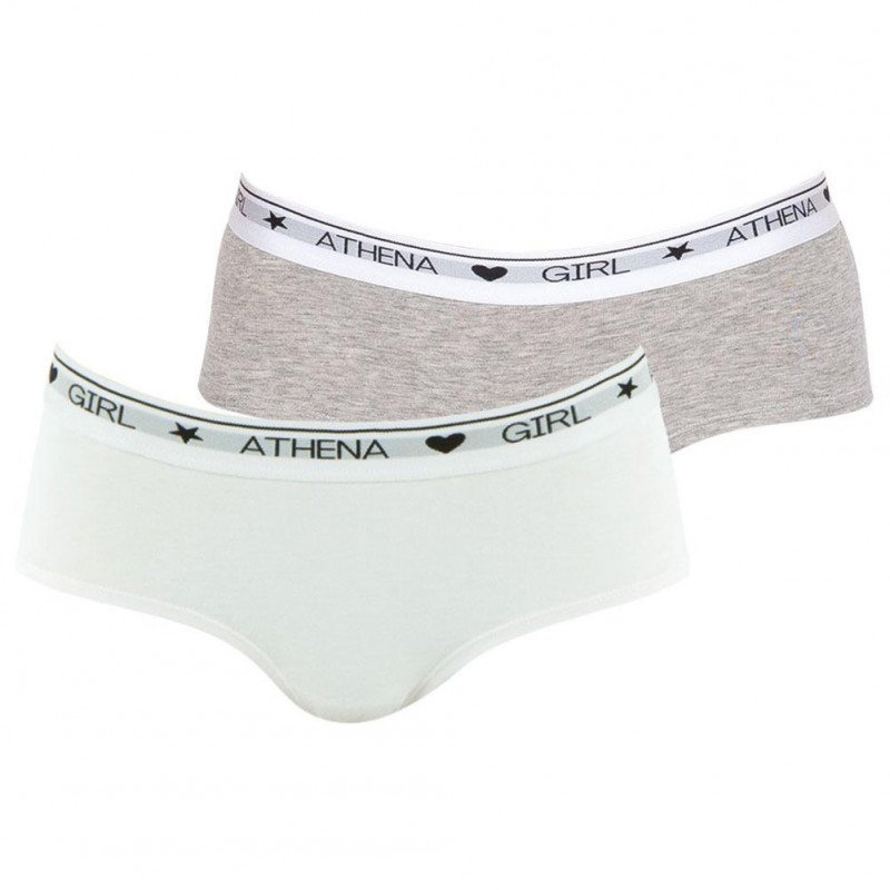 ATHENA Lot de 2 Boxers Fille Coton BASIC Blanc Gris chiné