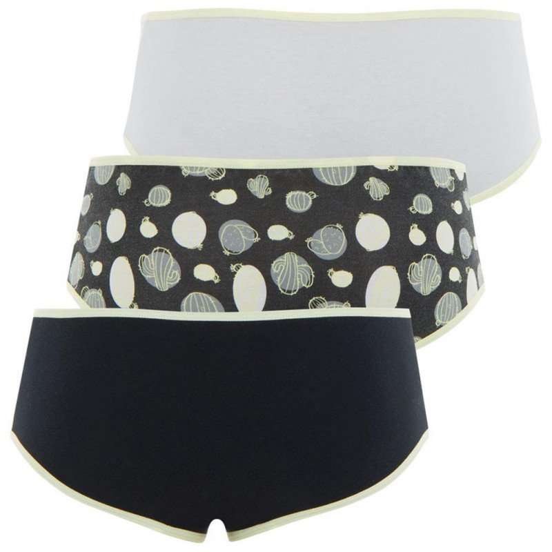 ATHENA Lot de 3 Boxers Fille Coton CACTUS Noir Gris Jaune