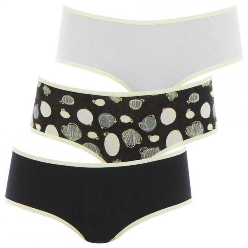 ATHENA Lot de 3 Boxers Fille Coton CACTUS Noir Gris Jaune