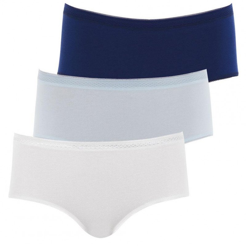 ATHENA Lot de 3 Boxers Femme Coton POCKETS Blanc Ciel Marine