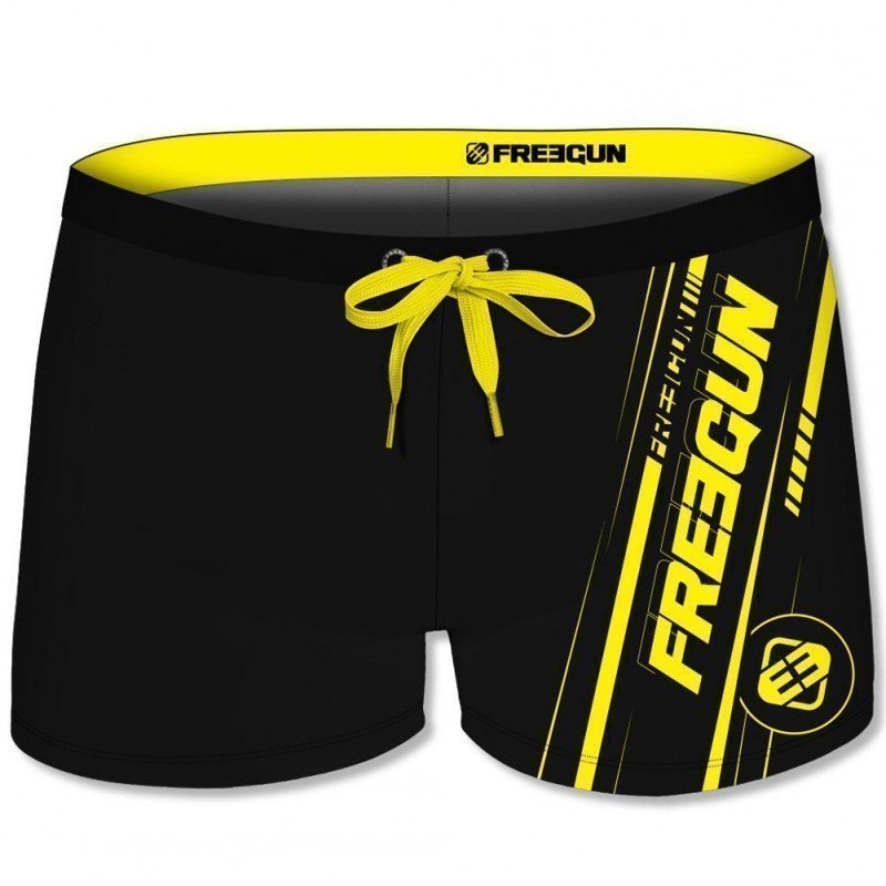 FREEGUN Boxer Bain Moulant Homme MOUASS121 Noir Jaune