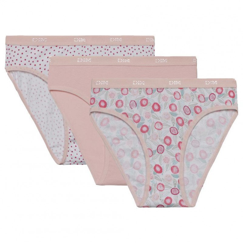 DIM Lot de 3 Shortys Fille Coton POCKETS Pitaya Rose Beige