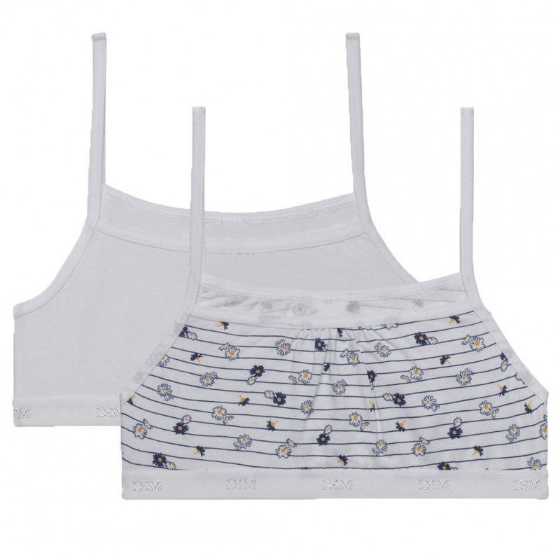 DIM Lot de 2 Brassières Fille Coton DAISY Blanc Marine Fleurs