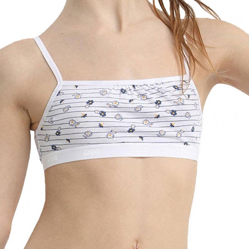 DIM Lot de 2 Brassières Fille Coton DAISY Blanc Marine Fleurs