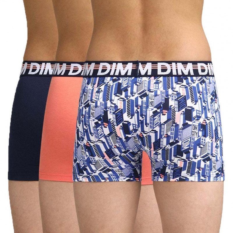 DIM Lot de 3 Boxers Garçon Coton MODE Blocks Orange Navy