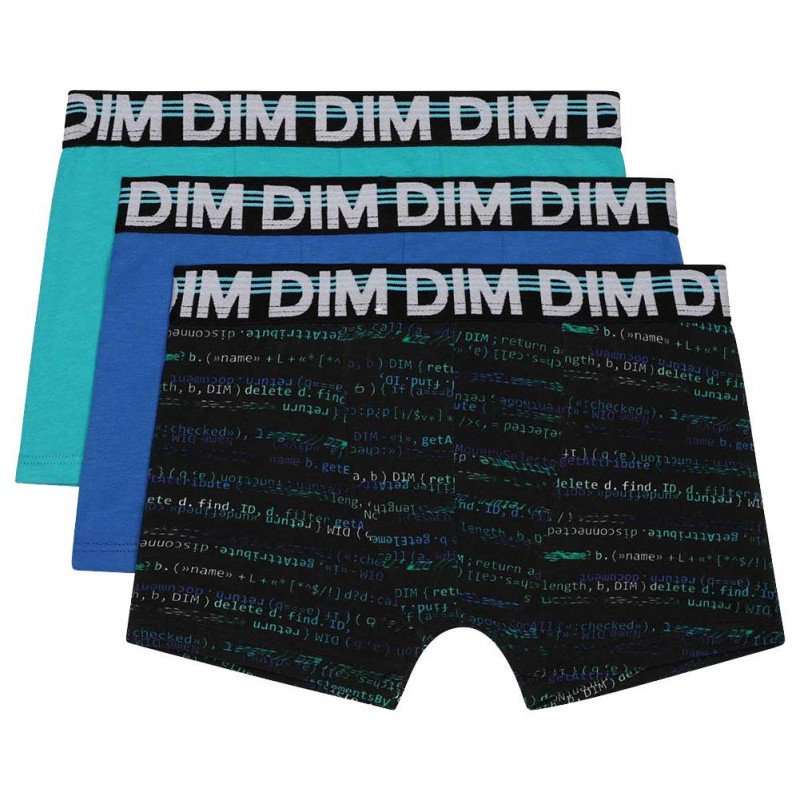 DIM Lot de 3 Boxers Garçon Coton MODE Code Bleu Vert menthe