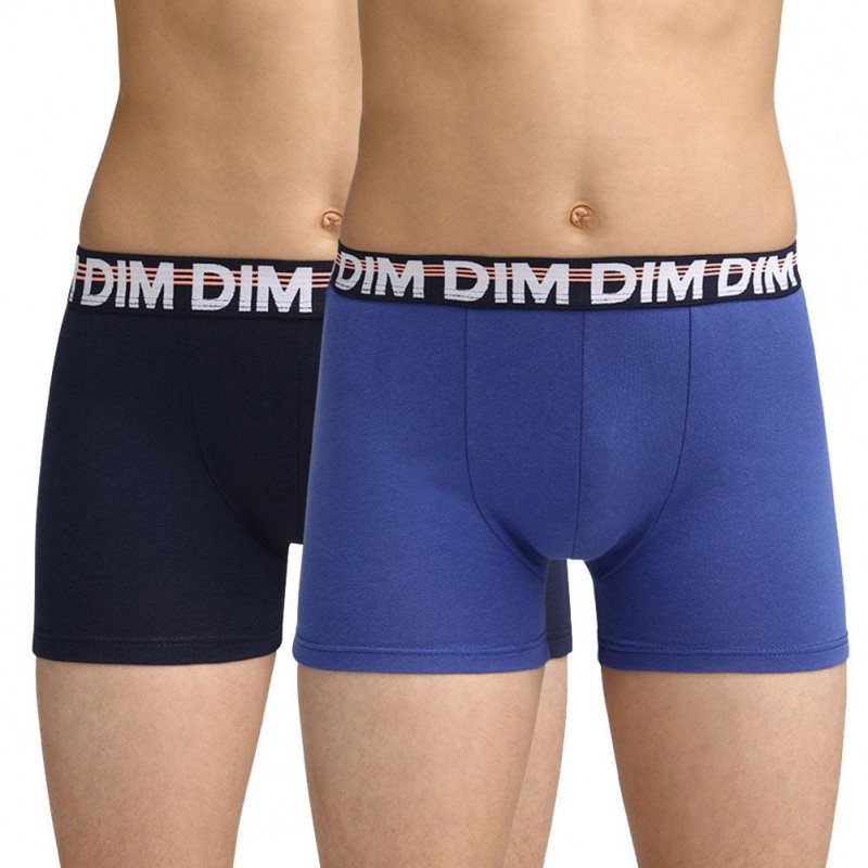 DIM Lot de 2 Boxers Garçon Coton CLASSIC Bleu Marine