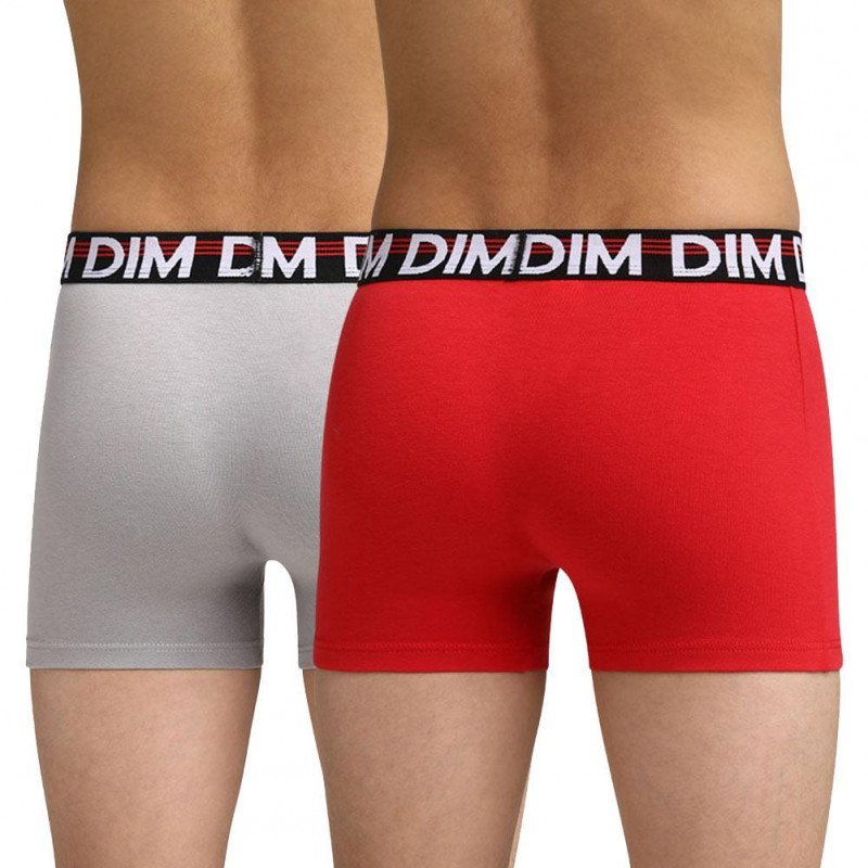 DIM Lot de 2 Boxers Garçon Coton CLASSIC Rouge Gris