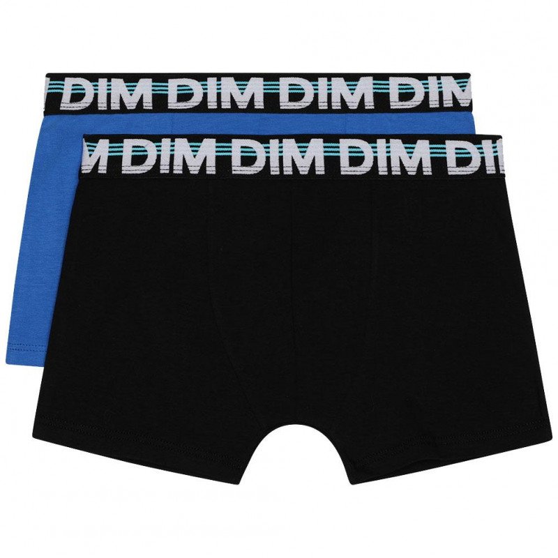 DIM Lot de 2 Boxers Garçon Coton CLASSIC Noir Bleu