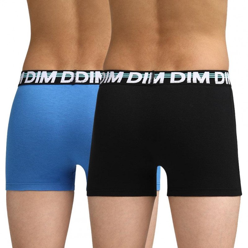 DIM Lot de 2 Boxers Garçon Coton CLASSIC Noir Bleu