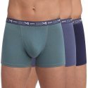 DIM Lot de 3 Boxers Homme Coton STRETCH Bleu Denim Bleu Orage Vert Palme