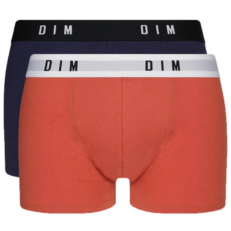 DIM Lot de 2 Boxers Homme Coton STRETCH Orange Bleu Denim