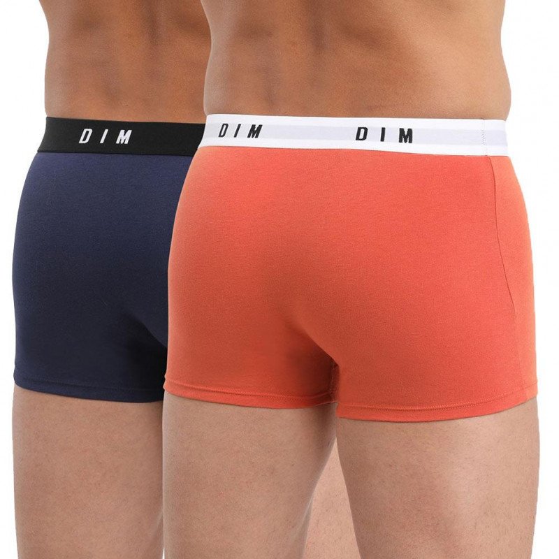 DIM Lot de 2 Boxers Homme Coton STRETCH Orange Bleu Denim