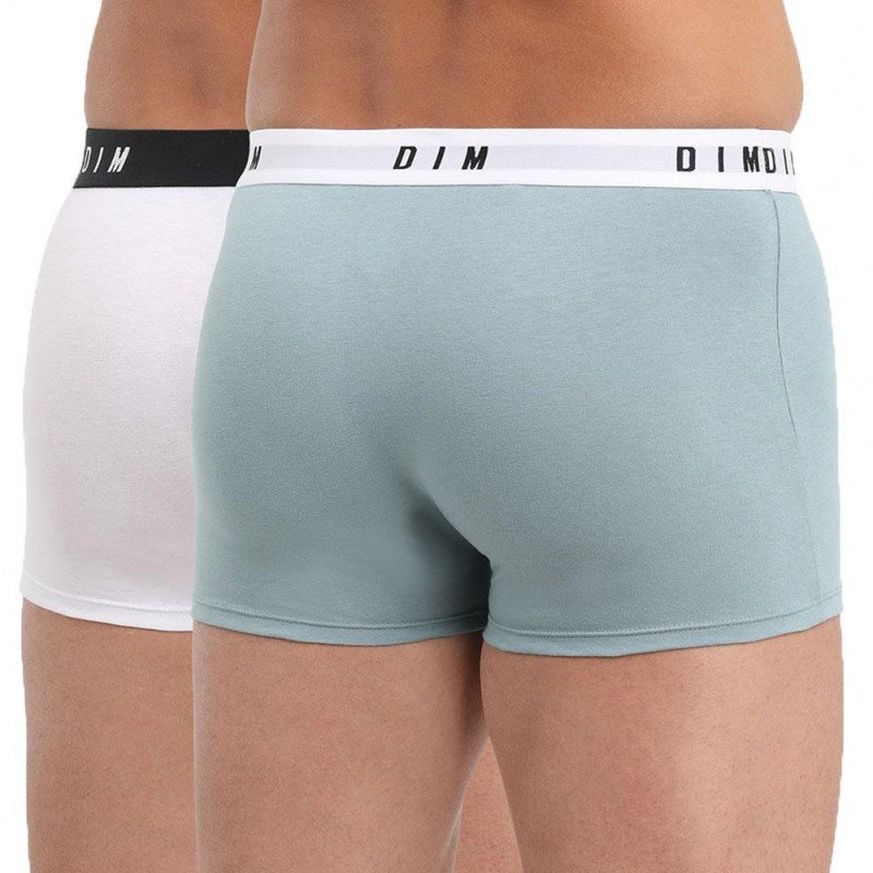 DIM Lot de 2 Boxers Homme Coton STRETCH Bleu Fumé Blanc