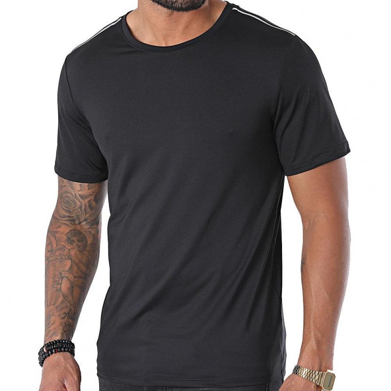 T-shirt manches courtes col rond Homme SPORT Noir et Uni