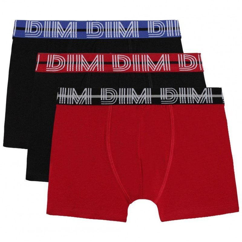 DIM Lot de 3 Boxers Garçon Coton CLASSIC Rubis