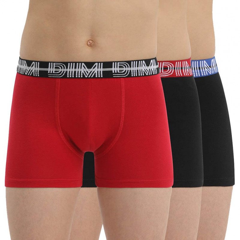 DIM Lot de 3 Boxers Garçon Coton CLASSIC Rubis