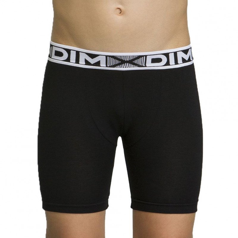 DIM Boxer Long Garçon Coton SPORT Noir