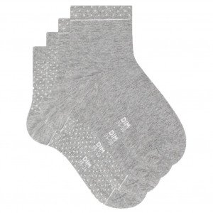 DIM 2 paires Socquettes Femme Bio GREEN Gris Clair Chiné Pois