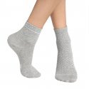 DIM Lot de 2 paires de Socquettes Femme Coton Bio GREEN Gris Clair Chiné Pois