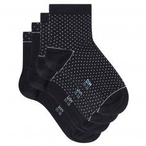 DIM 2 paires de Socquettes Femme Coton Bio GREEN Bleu Marine Pois