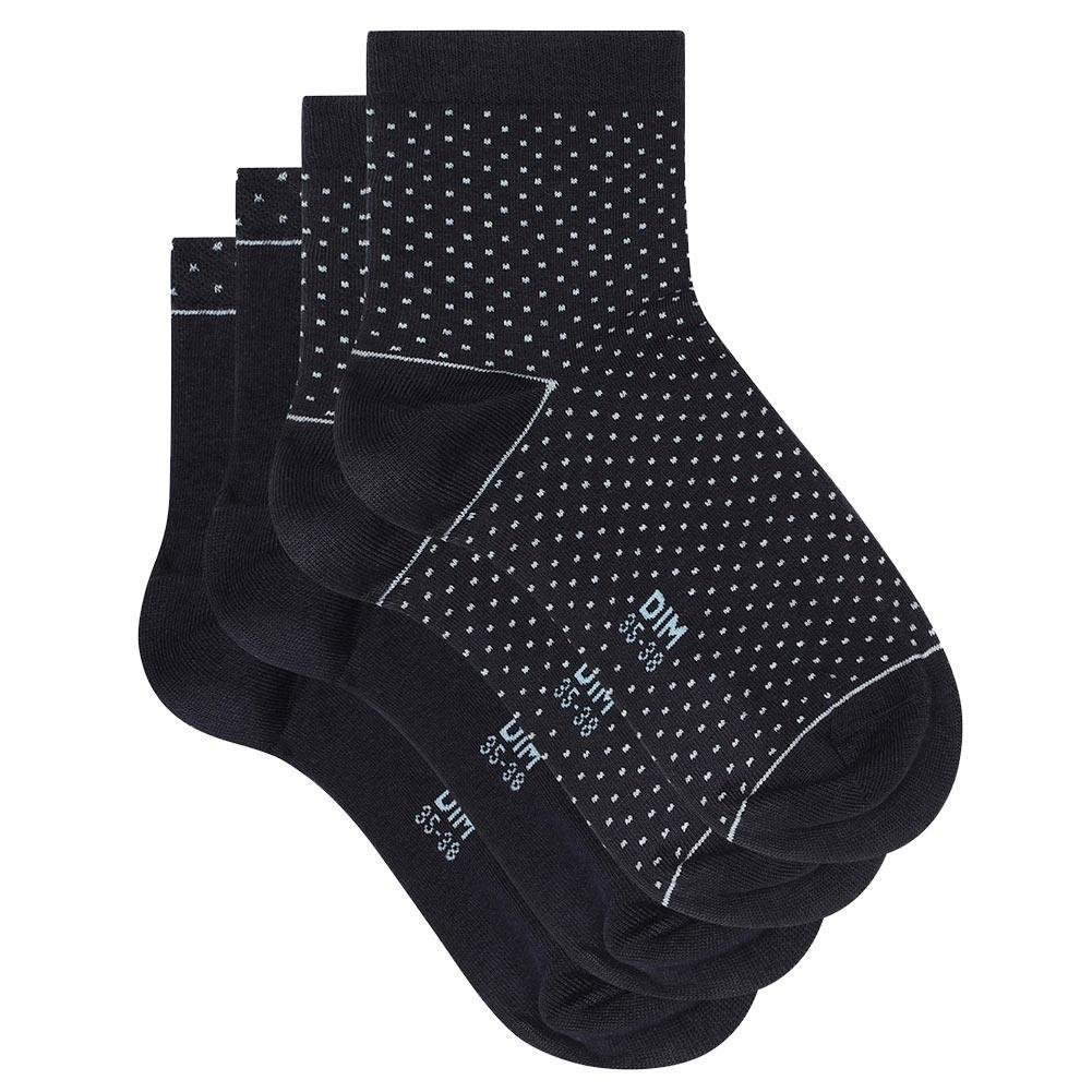 DIM paires de Socquettes Femme Coton Bio GREEN Bleu Marine Pois