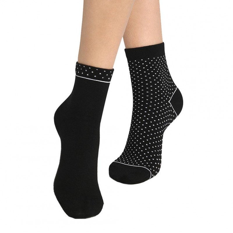 LOT DE 2 Socquettes Chaussettes Femme GREEN Noir et Uni