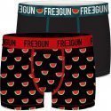 FREEGUN Lot de 2 Boxers Homme Coton bio BCBX2 PASTEQUE Noir Rouge Bleu