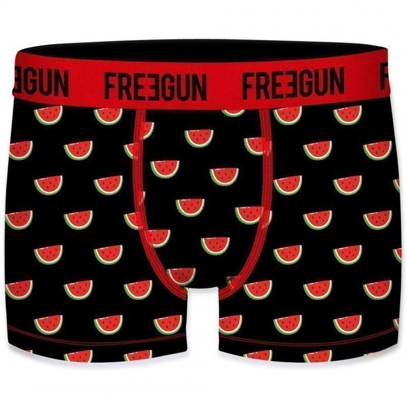 FREEGUN Lot de 2 Boxers Homme Coton bio BCBX2 PASTEQUE Noir Rouge Bleu