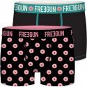 FREEGUN Lot de 2 Boxers Homme Coton bio BCBX2 DONUT Noir Rose