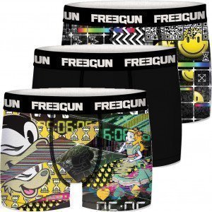 FREEGUN 3 Boxers Homme Microfibre PACKX3 JEUVIDEO Noir Jaune