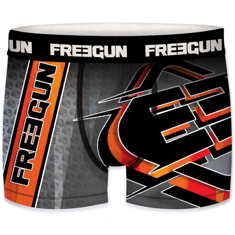 FREEGUN Lot de 3 Boxers Homme Microfibre PACKX3 LOGO Noir Orange