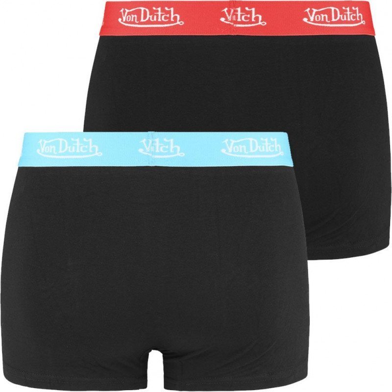 VON DUTCH Lot de 2 Boxers Homme Coton BCX2 BASIC Noir ceinture Bleu et Rouge