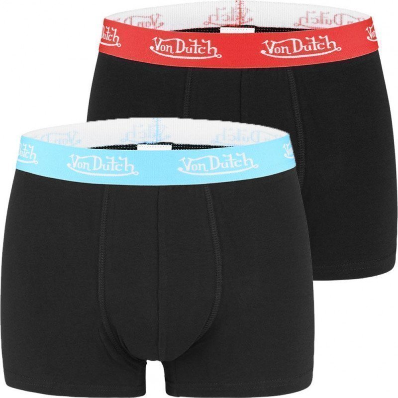 VON DUTCH Lot de 2 Boxers Homme Coton BCX2 BASIC Noir ceinture Bleu et Rouge