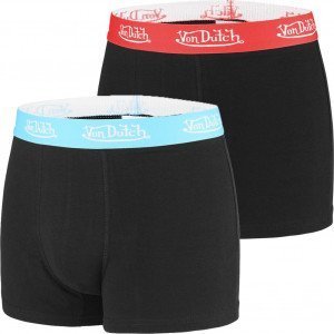 VON DUTCH 2 Boxers Homme Coton BCX2BASIC Noir ceint Bleu et Rouge