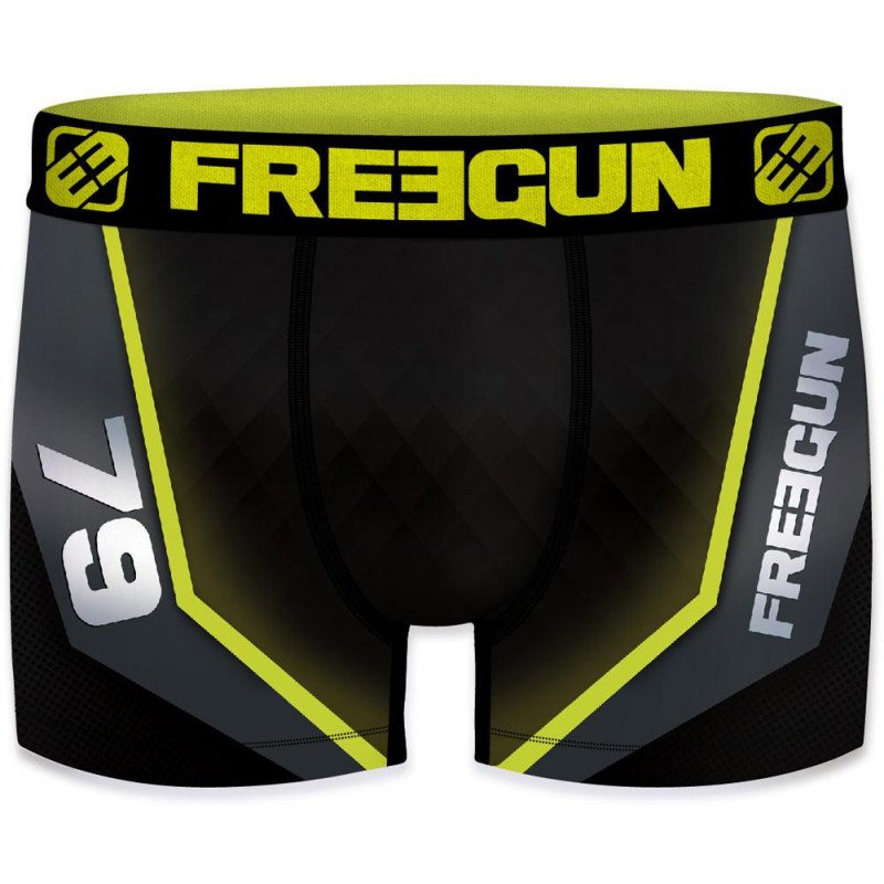 FREEGUN Boxer Homme Microfibre VER Noir Jaune PREMIUM