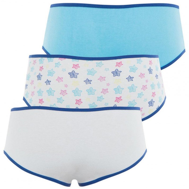 ATHENA Lot de 3 Boxers Fille Coton ETOILE Cyan Blanc Blanc