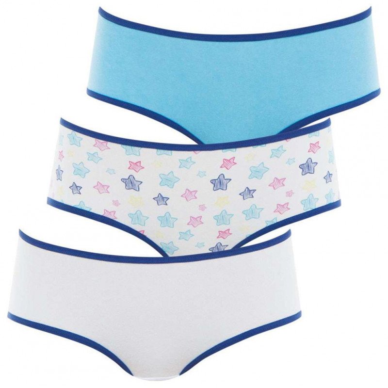 ATHENA Lot de 3 Boxers Fille Coton ETOILE Cyan Blanc Blanc