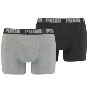 PUMA Lot de 2 Boxers Homme Coton BASIC Gris Noir