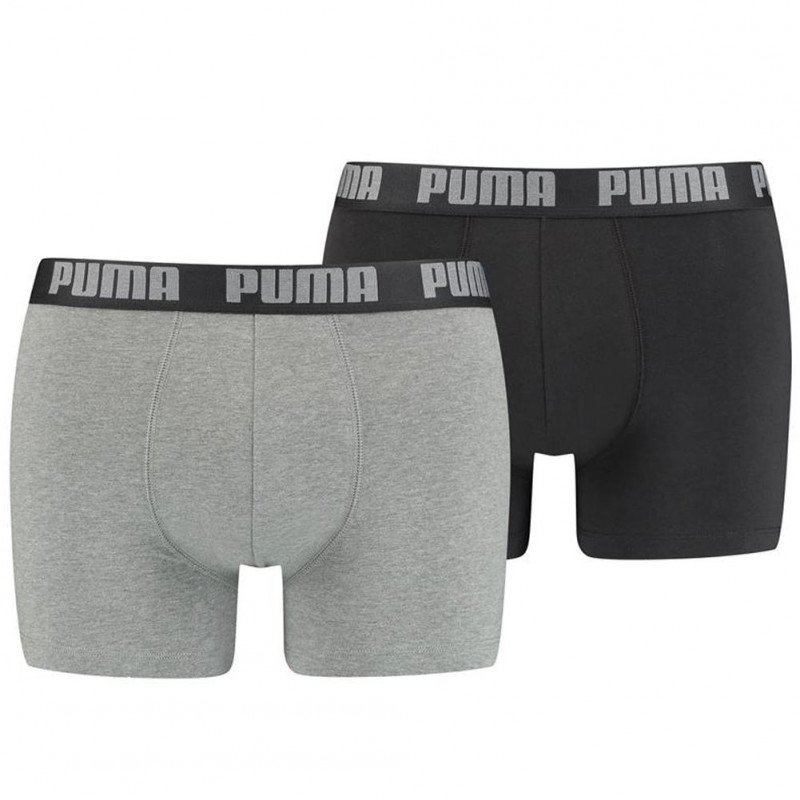 PUMA Lot de 2 Boxers Homme Coton BASIC Gris Noir