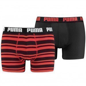 PUMA Lot de 2 Boxers Homme Coton HERITAGEN STRIPE Noir Rouge