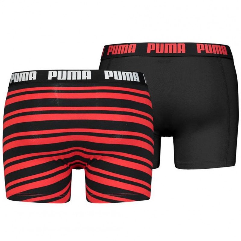 PUMA Lot de 2 Boxers Homme Coton HERITAGEN STRIPE Noir Rouge