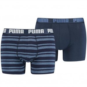 PUMA Lot de 2 Boxers Homme Coton HERITAGEN STRIPE Bleu Denim