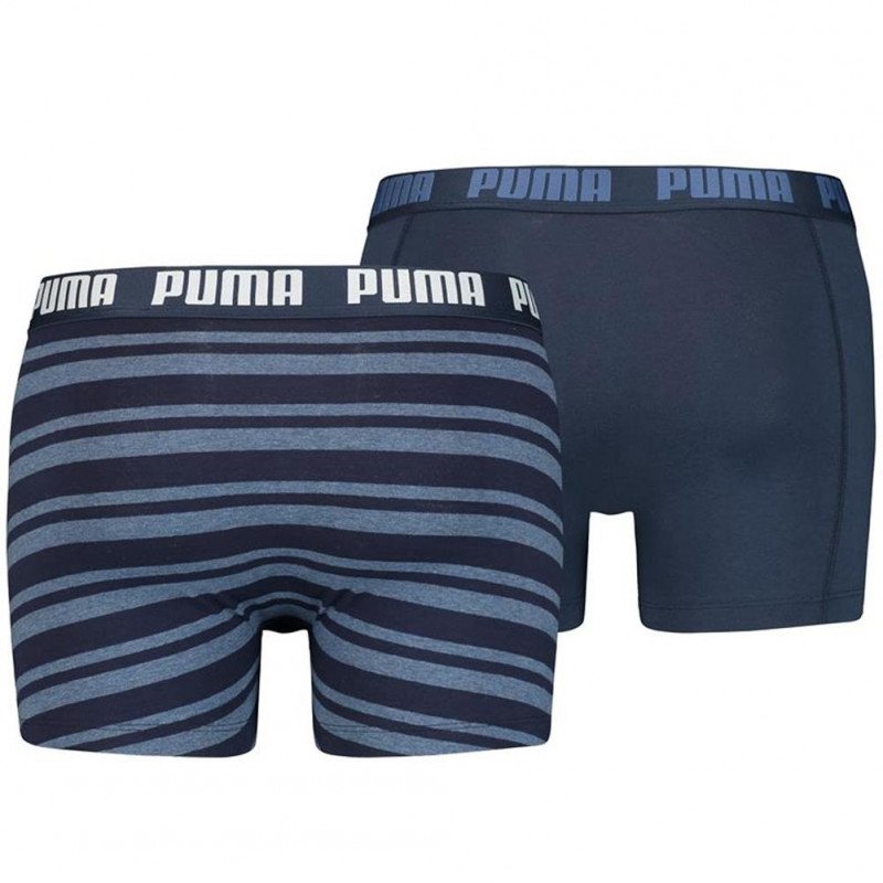 PUMA Lot de 2 Boxers Homme Coton HERITAGEN STRIPE Bleu Denim