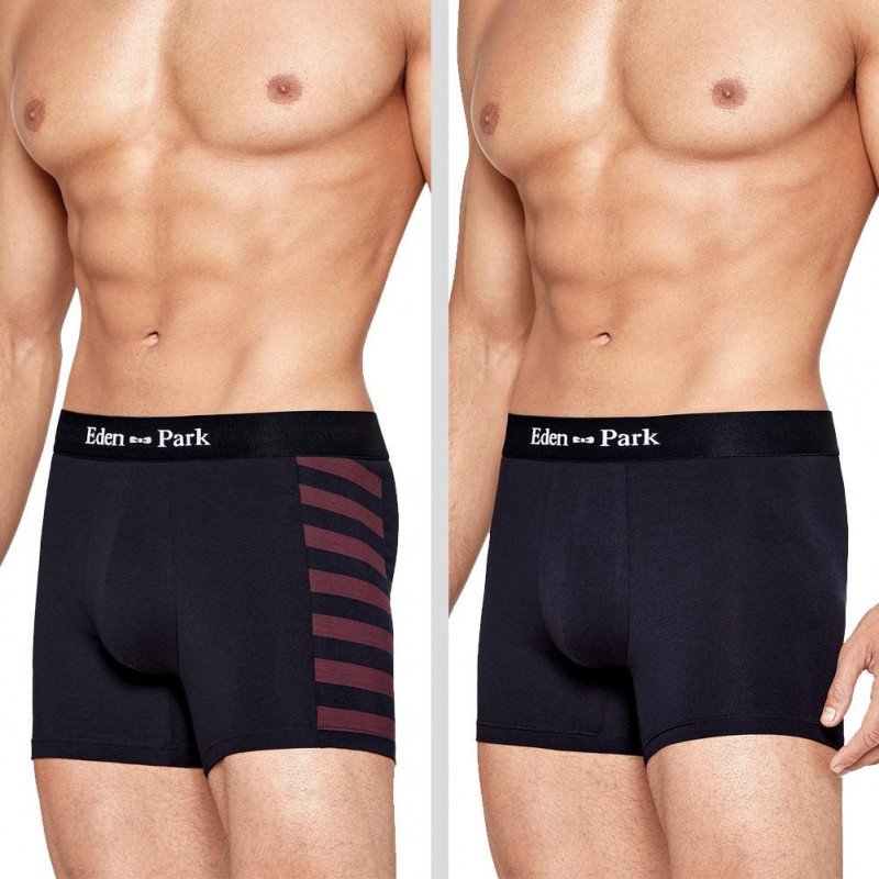 EDEN PARK Lot de 2 Boxers Homme Coton DUOSTRIPE Bordeaux Marine