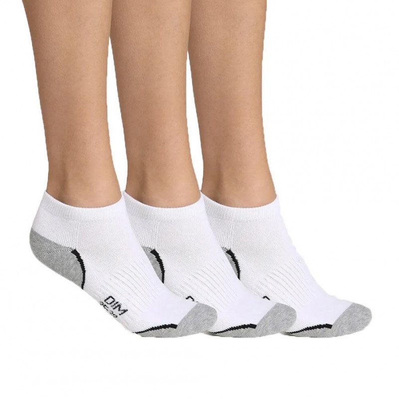 DIM Lot de 3 paires de Socquettes Femme MicroCoton IMPLEG Blanc Gris